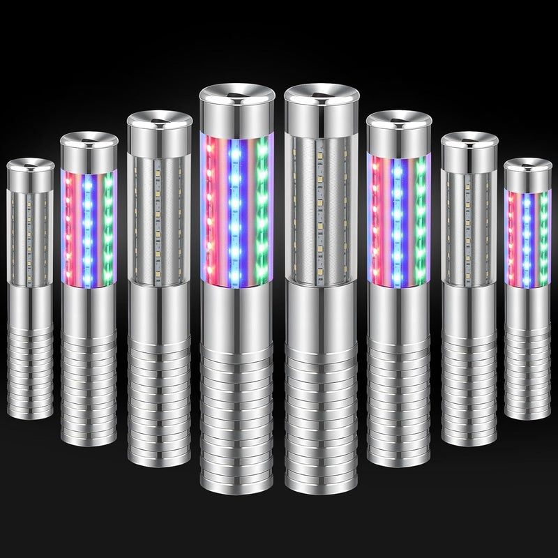TTLYUGN 8 Pieces RGB LED Strobe Baton Light Rechargeable Bottle Service Sparklers Stick Reusable Champagne Bottle Handheld LED for Club Stage Nightclub Party Concert Event Bar Outdoor - Silver - Image 1